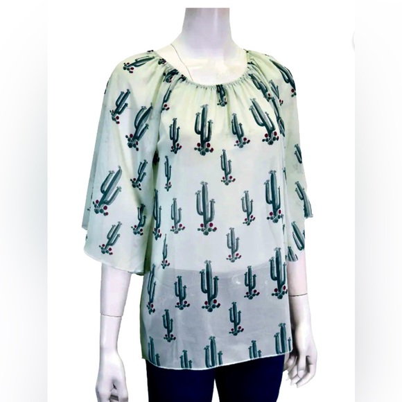 Cowgirl Hardware Women's Cactus Saguaro Sheer Blouse Size 1X - Picture 1 of 10